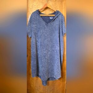 Blue Hooded Dress with Pockets